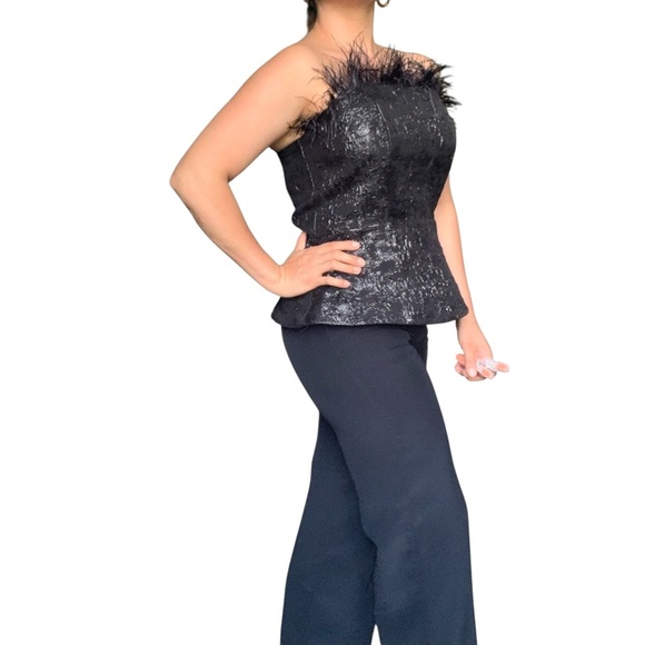 H&M Black Strapless Feather-Trim Top medium - Picture 8 of 12